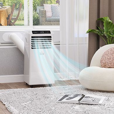 HOMCOM 8000 BTU Portable Mobile Air Conditioner Cooling Dehumidifying Ventilating with Remote Controller LED Display 2 Speed Fans 24 Hour Timer for Bedroom Living Room Office White