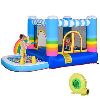 Outsunny Kids Inflatable Bounce House 2 in 1 Jumping Castle with Trampoline and Pool with Carry Bag and Inflator Included