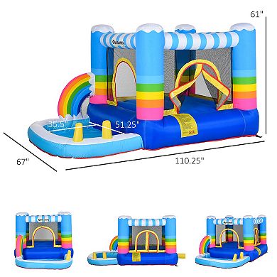 Outsunny Kids Inflatable Bounce House 2 in 1 Jumping Castle with Trampoline and Pool with Carry Bag and Inflator Included