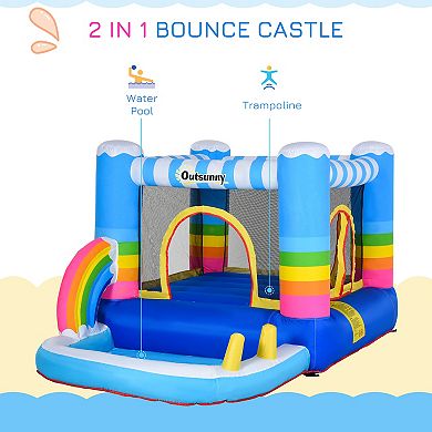 Outsunny Kids Inflatable Bounce House 2 in 1 Jumping Castle with Trampoline and Pool with Carry Bag and Inflator Included