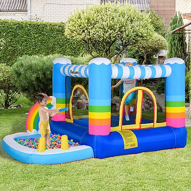 Outsunny Kids Inflatable Bounce House 2 in 1 Jumping Castle with Trampoline and Pool with Carry Bag and Inflator Included