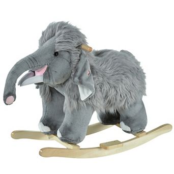 Qaba Kids Ride On Rocking Horse Toy Mammoth Style Rocker with Fun Music and Soft Plush Fabric for Children 18 36 Months