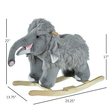 Qaba Kids Ride On Rocking Horse Toy Mammoth Style Rocker with Fun Music and Soft Plush Fabric for Children 18 36 Months