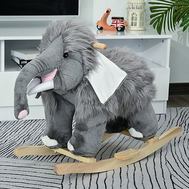 Qaba Kids Ride On Rocking Horse Toy Mammoth Style Rocker with Fun Music and Soft Plush Fabric for Children 18 36 Months