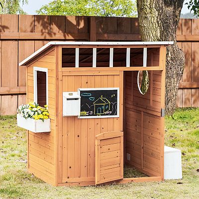 Outsunny Kids Wooden Playhouse Outdoor Garden Games Cottage with