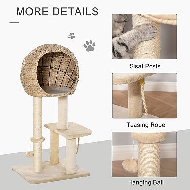 PawHut Cat Condo with Sisal Scratching Post and Hanging Ball, 44.5" H