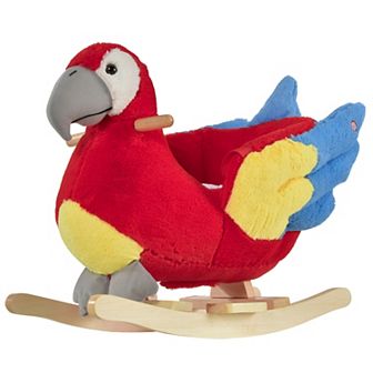 Qaba Kids Ride On Rocking Horse Toy Parrot Style Rocker with Fun Music and Soft Plush Fabric for Children 18 36 Months