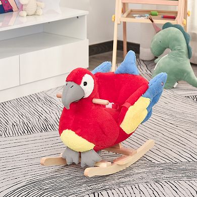 Qaba Kids Ride On Rocking Horse Toy Parrot Style Rocker with Fun Music and Soft Plush Fabric for Children 18 36 Months