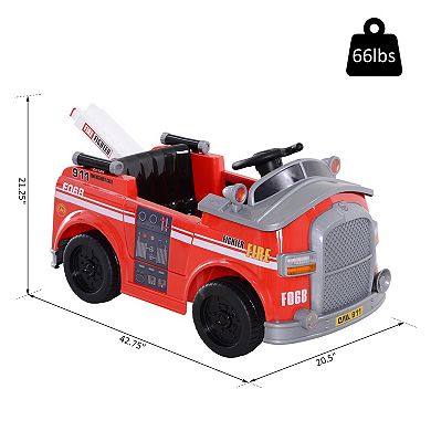 Aosom 6V Electric Ride On Fire Truck Vehicle for Kids with Remote Control Music Lights and Ladder