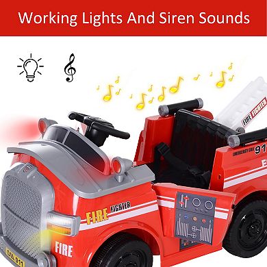 Aosom 6V Electric Ride On Fire Truck Vehicle for Kids with Remote Control Music Lights and Ladder