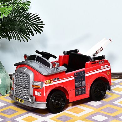 Aosom 6V Electric Ride On Fire Truck Vehicle for Kids with Remote Control Music Lights and Ladder