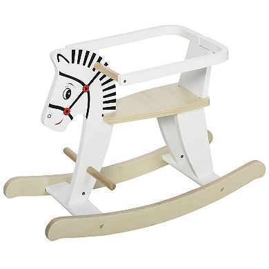 Qaba Wooden Rocking Horse Toddler Baby Ride on Toys for Kids 1 3 Years with Classic Design and Wood Safety Bar White