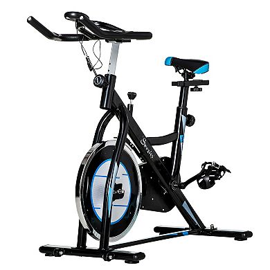 Soozier Stationary Indoor Cycling Exercise Bike Adjustable Comfortable Seat w/ Cushion Grip Handlebar LCD 220 lbs. Weight Limit Flywheel Cardio Workout Cycle Training for Home Office or Gym