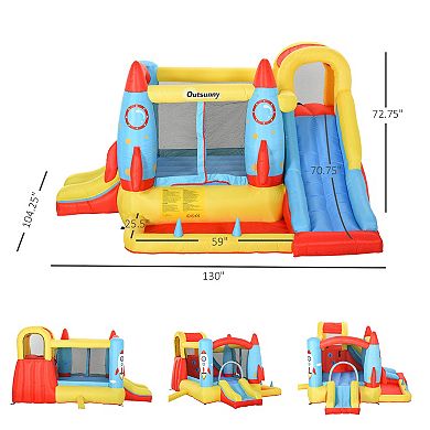 Outsunny 4 in 1 Kids Inflatable Bounce House Jumping Castle with 2 Slides Climbing Wall Trampoline and Water Pool Area