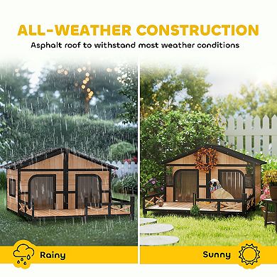 PawHut Wooden Dog House Cabin Style Elevated Pet Shelter, Natural