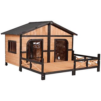 Wooden Large Dog House, Perfect For The Porch Or Deck, 59" L, Grey