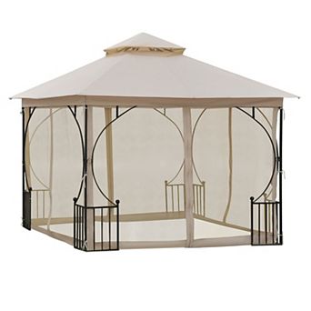 10'x10' Outdoor Garden Gazebo, Patio Party Shelter W/ 2 tier Roof, Beige
