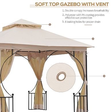 Outsunny 10' x 10' Patio Gazebo Canopy Outdoor Pavilion with Mesh Netting SideWalls 2 Tier Polyester Roof and Steel Frame Beige