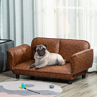 PawHut Pet Sofa Dog Bed Couch Foldable Cat Lounger PU Leather Cover for Small and Large Sized Animals 39" x 21" x 17" Expandable to 52" x 30.25" x 7" Brown