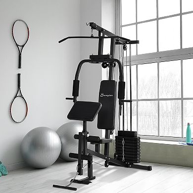 Soozier Multifunction Home Gym Station w/ Pull up Stand Dip Station Weight Stack Machine for Full Body Workout