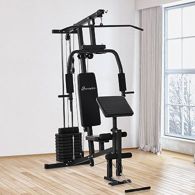 Soozier Multifunction Home Gym Station w/ Pull up Stand Dip Station Weight Stack Machine for Full Body Workout