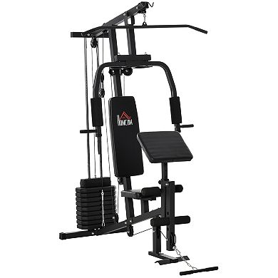 Soozier Multifunction Home Gym Station w/ Pull up Stand Dip Station Weight Stack Machine for Full Body Workout