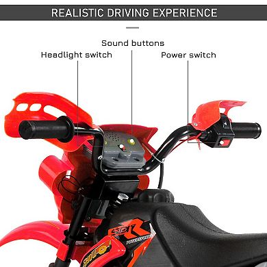 Qaba 6V Kids Motorcycle Dirt Bike Electric Battery Powered Ride On Toy Off road Street Bike with Training Wheels Red
