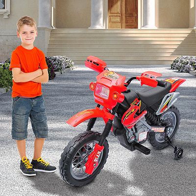 Qaba 6V Motorcycle Electric Ride On w Training Wheels Red