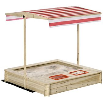 Outsunny Outdoor Kids Sandbox with Cover & Lid, Wooden Sandbox Backyard Toy Outdoor Activity for Ages 3-8 Years Old