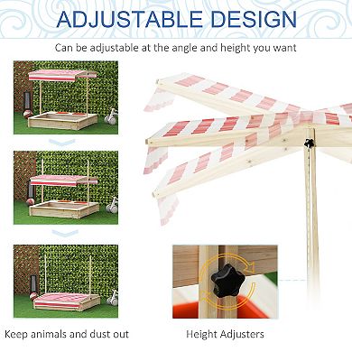 Outsunny Outdoor Kids Sandbox with Cover & Lid, Wooden Sandbox Backyard Toy Outdoor Activity for Ages 3-8 Years Old