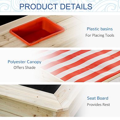 Outsunny Outdoor Kids Sandbox with Cover & Lid, Wooden Sandbox Backyard Toy Outdoor Activity for Ages 3-8 Years Old