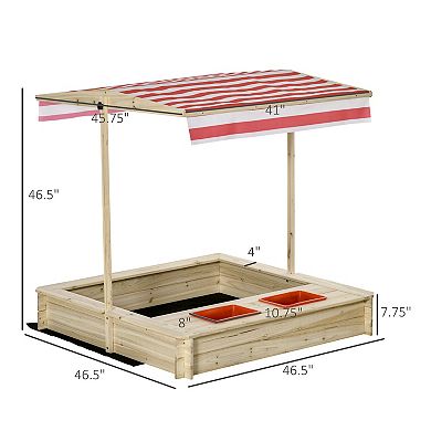 Outsunny Outdoor Kids Sandbox with Cover & Lid, Wooden Sandbox Backyard Toy Outdoor Activity for Ages 3-8 Years Old