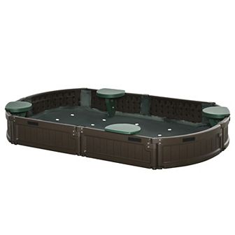 Outsunny Large Kids Sandbox with Cover, Childrens Backyard Toy Outdoor Activity with Corner Seats for Ages 3-12 Years Old