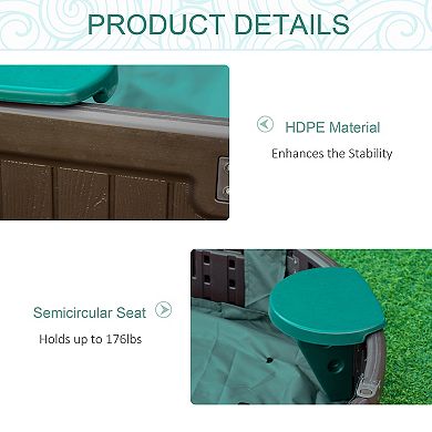 Outsunny Large Kids Sandbox with Cover, Childrens Backyard Toy Outdoor Activity with Corner Seats for Ages 3-12 Years Old