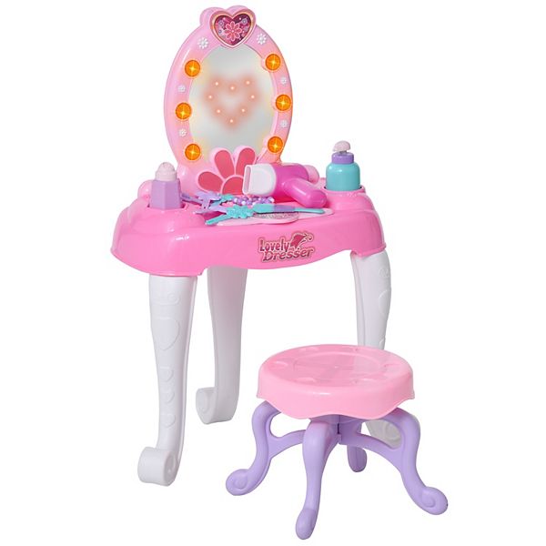 Dødelig ukendt Slik Qaba Kids Vanity Table and Chair Beauty Pretend Play Set with Mirror Lights  Sounds and Pretend Beauty Makeup Accessories for Girls 3+ Years Old