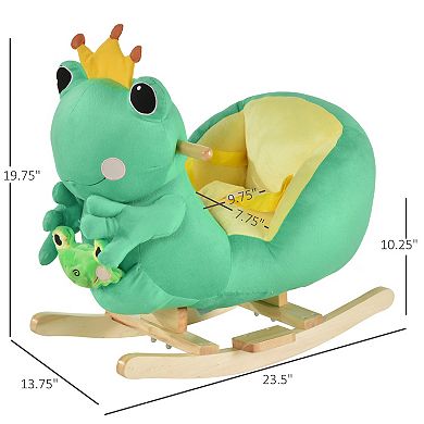 Qaba Kids Ride On Rocking Horse Toy Frog Style Rocker with Fun Music Seat Belt and Soft Plush Fabric Hand Puppet for Children 18 36 Months