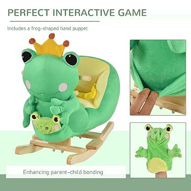 Qaba Kids Ride On Rocking Horse Toy Frog Style Rocker with Fun Music Seat Belt and Soft Plush Fabric Hand Puppet for Children 18 36 Months