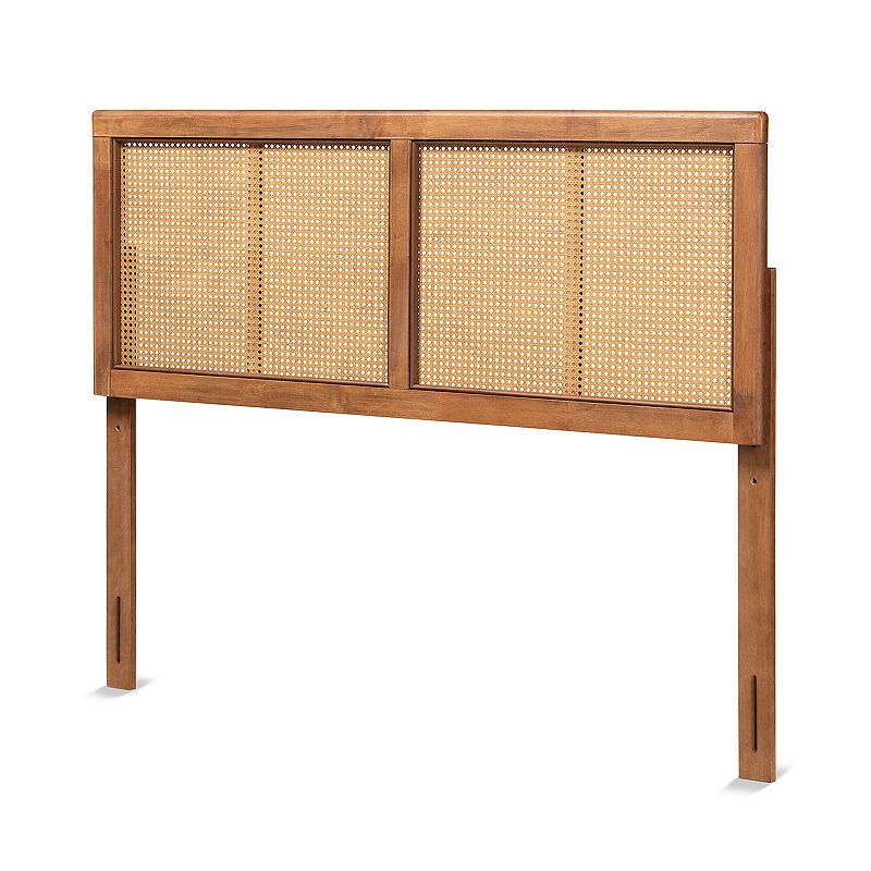 Gilbert Mid-Century Modern Ash Walnut Finished Wood and Synthetic Rattan King Size Headboard