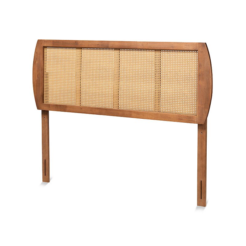 Baxton Studio Queen Harris Wood and Synthetic Rattan Headboard Walnut: Bed Frame Mounted, No Box Spring Needed