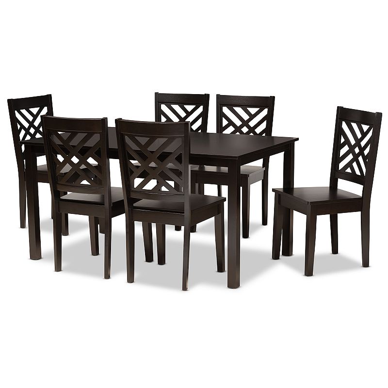Baxton Studio Ani Dining Table & Chair 7-piece Set, Brown