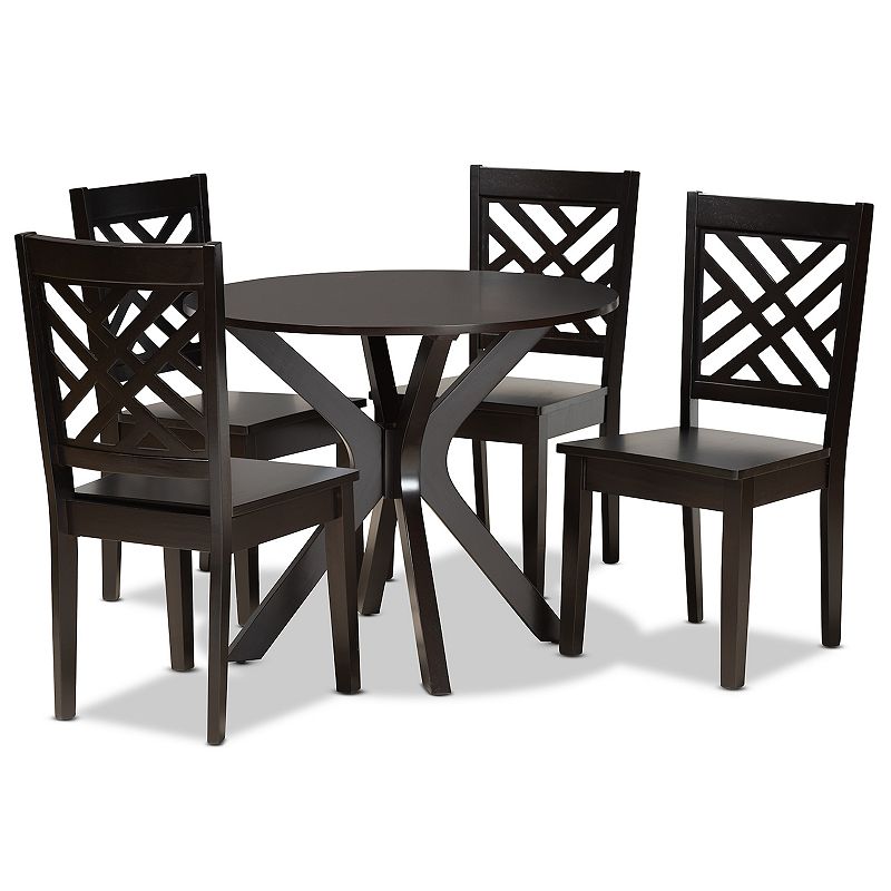 Baxton Studio Ela Dining Table & Chair 5-piece Set, Brown