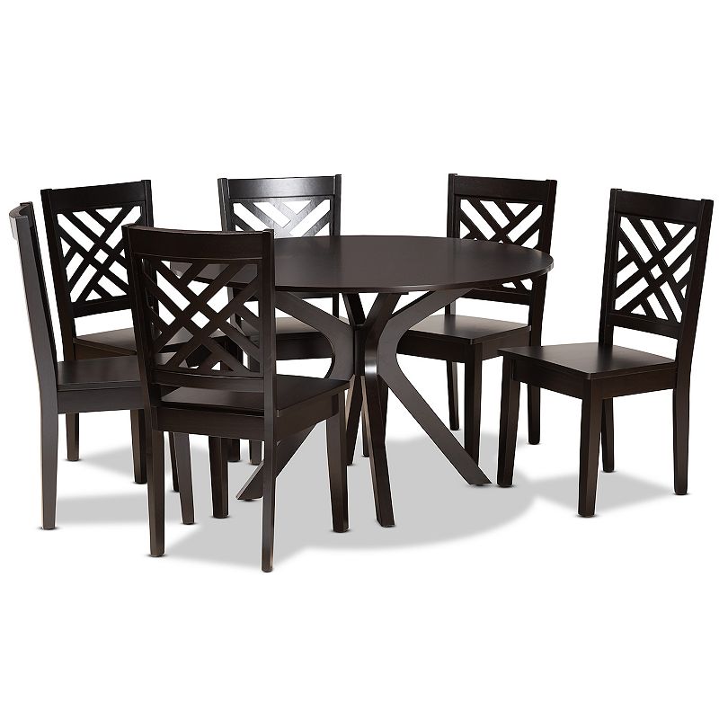 Baxton Studio Ela Dining Table & Chair 7-piece Set, Brown