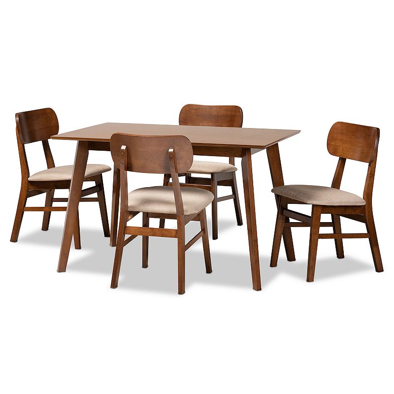 Baxton Studio Euclid Dining Table & Chair 5-piece Set, Brown