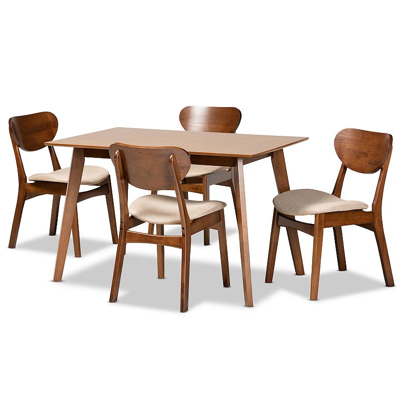 Baxton Studio Katya Dining Table & Chair 5-piece Set, Brown