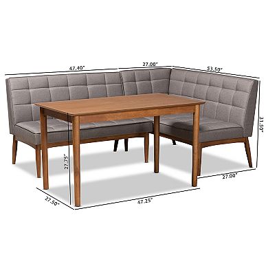 Baxton Studio Sanford Dining Table & Nook Bench 3-piece Set