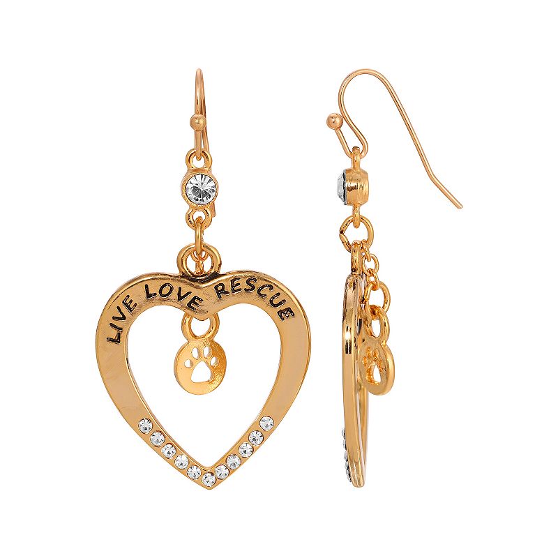 1928 Open Heart Live Love Rescue Earrings, Womens, Gold