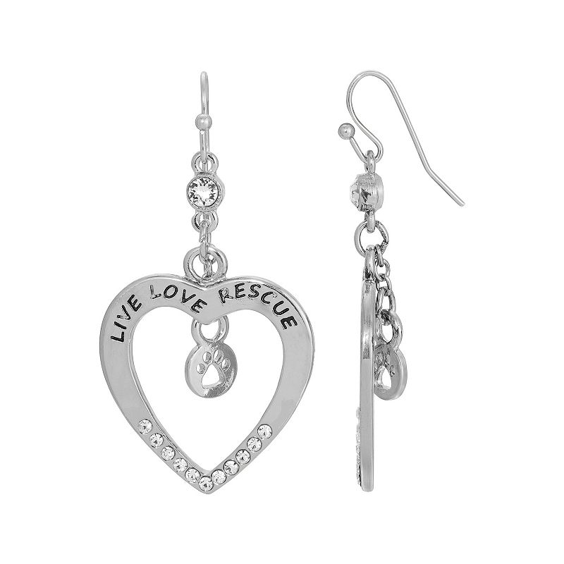 1928 Open Heart Live Love Rescue Earrings, Womens, Silver