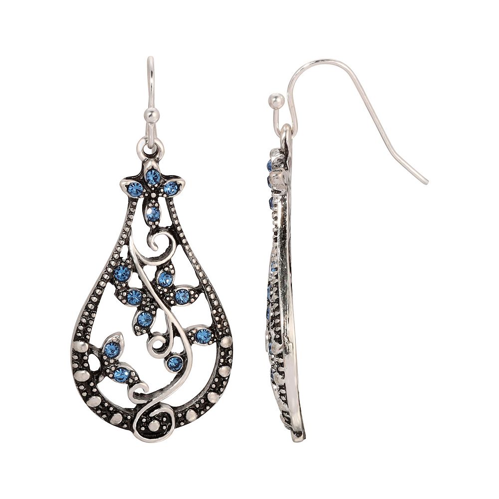 Blue - German Silver-Plated Ethnic Drop Earrings 58