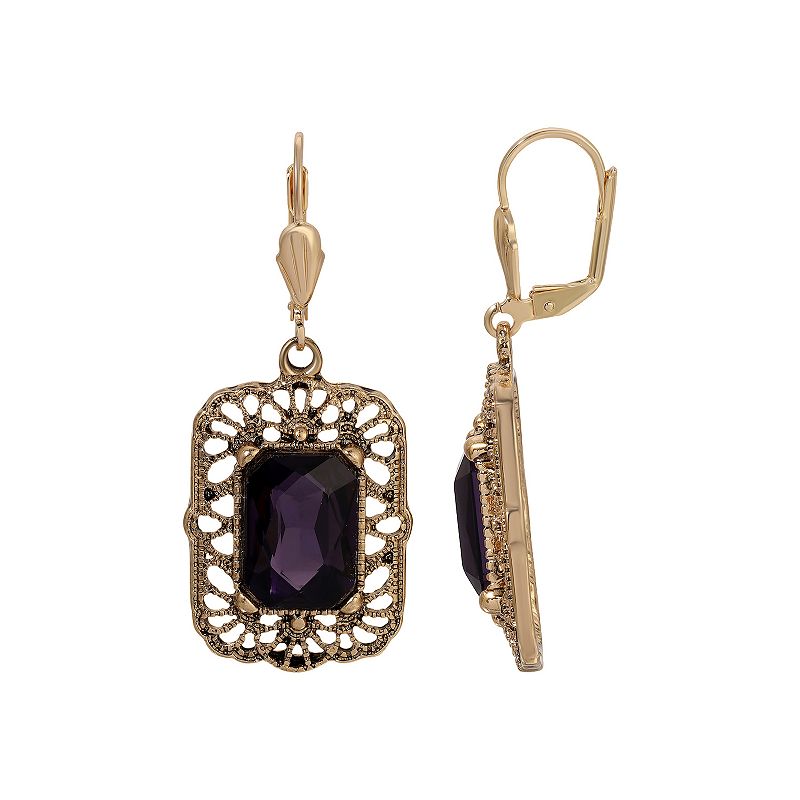 1928 Gold Tone Blue Square Leverback Earrings, Womens, Purple