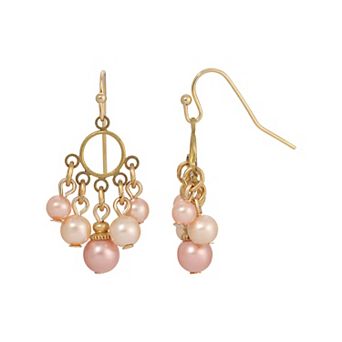 1928 Gold Tone Multi Color Simulated Pearl Drop Earrings